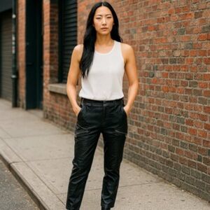 White House Black Market Vegan Leather Moto Pants Black Faux Leather Zip Accent